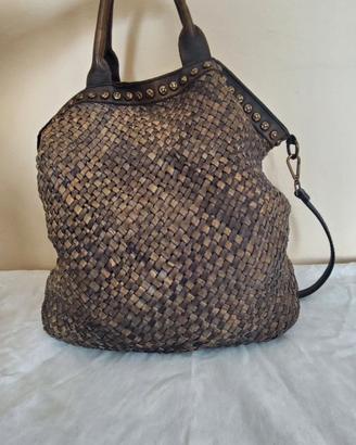 Borsa Margot pelle intrecciata vintage blu