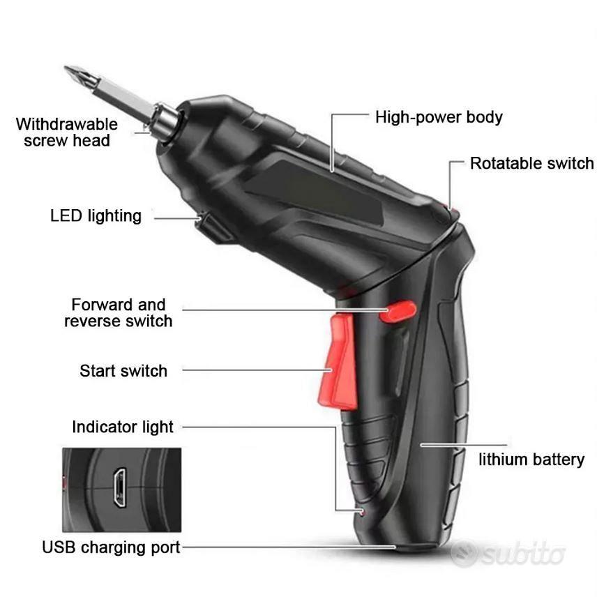 Trapano Automatico Del Cacciavite Automatico Ricaricabile USB Del  Cacciavite Elettrico Da 3,6 V Con Luce A Led