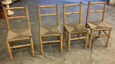 4 Sedie in bambu con seduta impagliata