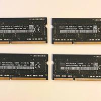 4 moduli RAM 4GB PC3L-12800 DDR3 1600 MHz