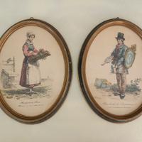 Coppia litografie di Carle vernet in cornice ovale