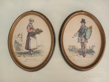 Coppia litografie di Carle vernet in cornice ovale