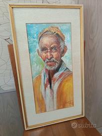 quadro materico raffigurante un signore anziano