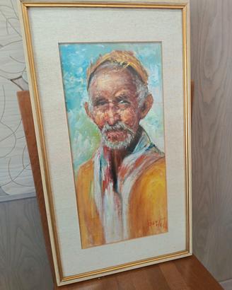 quadro materico raffigurante un signore anziano