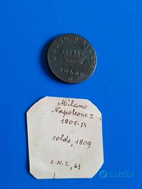 1 Soldo 1809 M Napoleone I Regno D'italia 