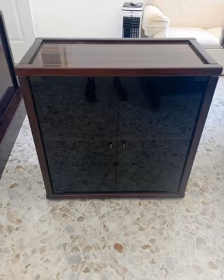 Mobiletto Vetrinetta Basso Anni '70 in Legno e Vet