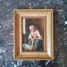 quadro Giuseppe Luongo / interno con contadina