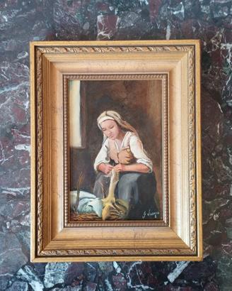 quadro Giuseppe Luongo / interno con contadina