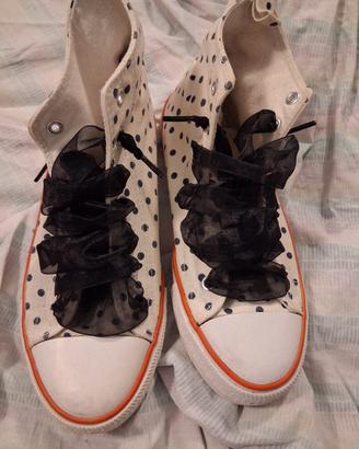 sneakers alte bianche a pois