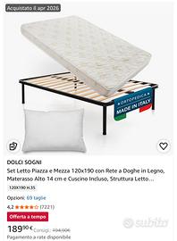 Letto una piazza e mezza 120x190 completo: