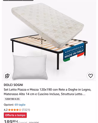 Letto una piazza e mezza 120x190 completo: