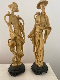 Coppia statue orientali vintage anni 70 acvorio