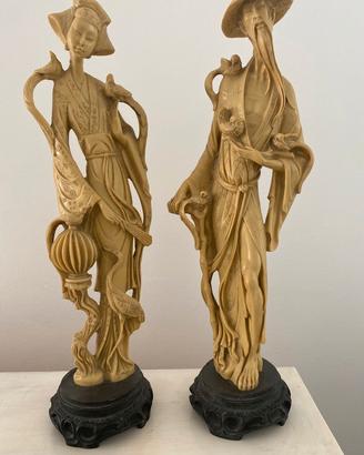 Coppia statue orientali vintage anni 70 acvorio