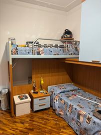 Cameretta bambini con scrivania armadi e letti