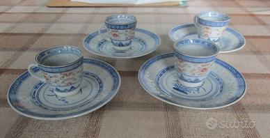 set 4 tazzine da caffè in porcellana cinese con de