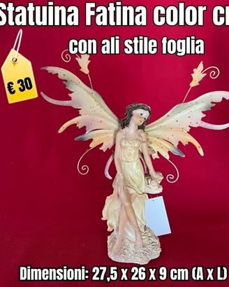 Statuina Fatina color crema con ali stile foglia,