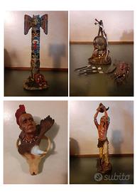 Set 4 statue nativi americani in poliresina NUOVE