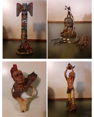 Set 4 statue nativi americani in poliresina NUOVE