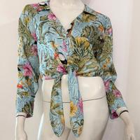 ZARA Camicia celeste fantasia tropicale