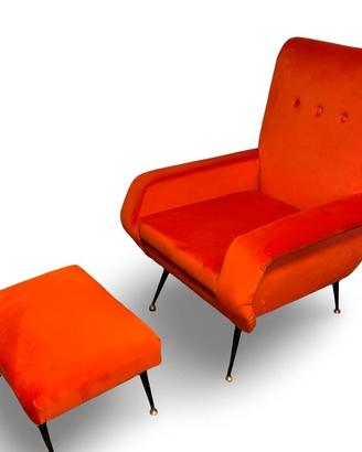 Poltrona e poggiapiedi anni 50 design Mid-Century