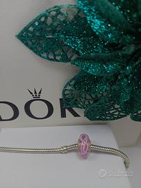 Nastro Rosa della Speranza Charm in Vetro di Muran