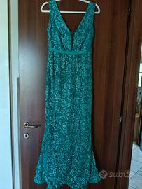 Abito a sirena di sartoria verde Tiffany tg. 44/46