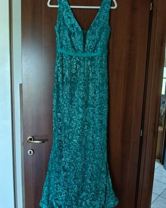 Abito a sirena di sartoria verde Tiffany tg. 44/46