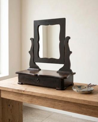 Specchiera antica da tavolo con cassetto legno