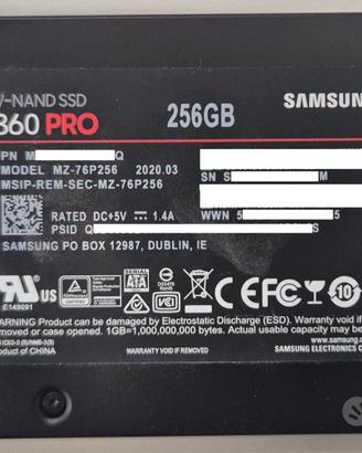 SSD Samsung 860 PRO 256GB 2.5" SATA3 S.M.A.R.T. OK