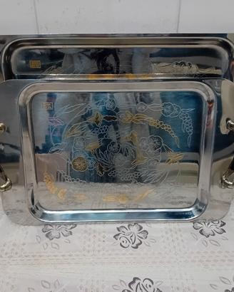 Vassoio da portata acciaio e oro 24 kr