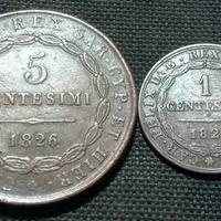 1 E 5 CENTESIMI 1826  Z.D.T  REGNO DI  SARDEGNA