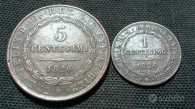 1 E 5 CENTESIMI 1826  Z.D.T  REGNO DI  SARDEGNA