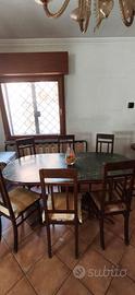 Tavolo Ovale con Piano in Marmo + 6 Sedie in Legno