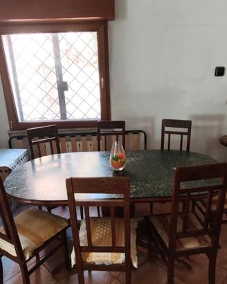 Tavolo Ovale con Piano in Marmo + 6 Sedie in Legno