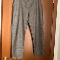 Pantaloni eleganti marrone effetto laminato oro
