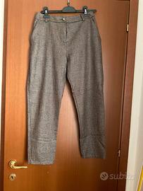 Pantaloni eleganti marrone effetto laminato oro