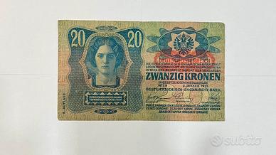Banconota 20 Kronen Austro-Ungariche 1913 Original