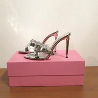 Sandali, tacco, pelle, argento, Paris Texas, 38,5