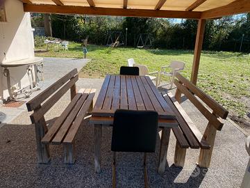 Tavolo due panche di legno massello spessore alto