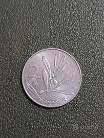 Rara moneta 2 lire 1958 - repubblica Italiana 