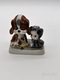 Statuetta vintage cane e gatto in porcellana