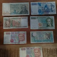 Sette banconote vecchie lire. 