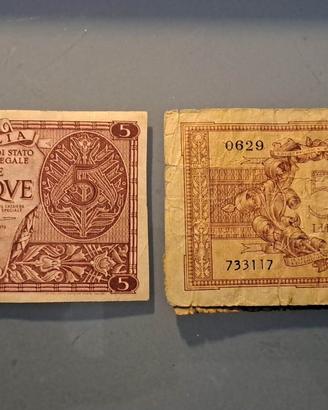 Banconota Da 5 Lire 1944 Regno D'Italia