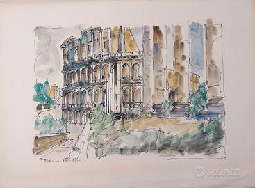 dipinto mano a china e acquarello di E. Perler