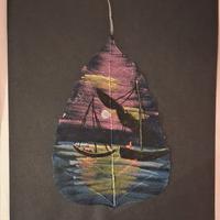Rara pittura su foglia di Pipal dipinto a mano 