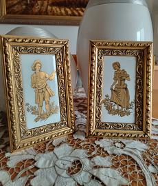 Coppia quadretti oro su ceramica anni'50 