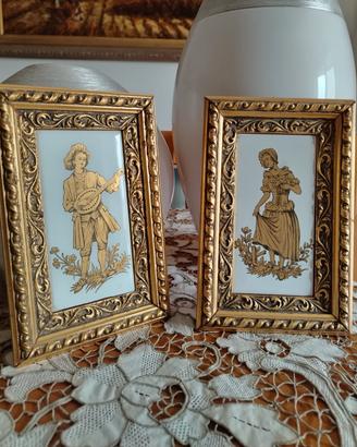 Coppia quadretti oro su ceramica anni'50 