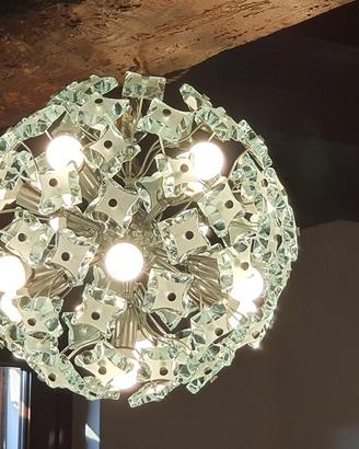 Lampadario sputnik anni 70 con fiori in vetro