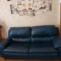 Divano  in pelle blu 3 posti