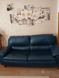 Divano  in pelle blu 3 posti